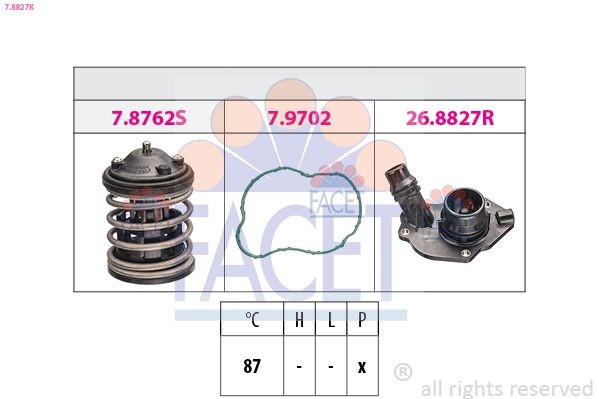 FACET 7.8827K: Termostat, lichid racire 87°C, cu piese de legătură, Made in Italy - OE Equivalent