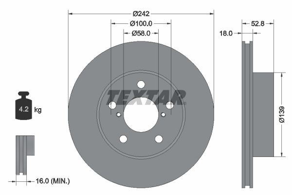 TEXTAR 92081800: Piduriketas Ø: 242mm, sisemine õhutus, Ø: 242mm, ilma rattakeskmeta, ilma rattakinnituspoltideta