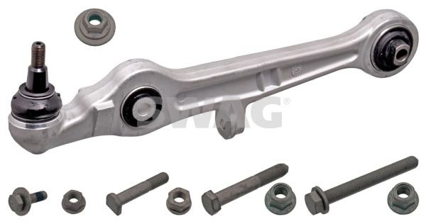 SWAG 30 93 3370: Draagarm Vooras links, Onder, Voor, Vooras rechts, Aluminium, met montage-/bevestigingsmateriaal, Met draag/-stuur gewricht, Met rubberlager