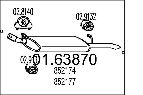 MTS 01.63870: Izplūdes gāzu trokšņa slāpētājs (pēdējais) 1050mm