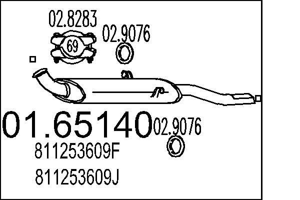 MTS 01.65140: Silencieux arrière 940mm