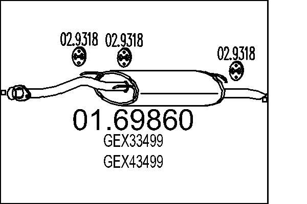 MTS 01.69860: Silencieux arrière 1160mm