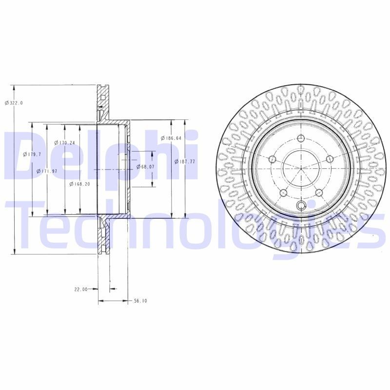 DELPHI BG4307: Piduriketas Ø: 322mm, õhutusega, Ø: 322mm, õlitatud