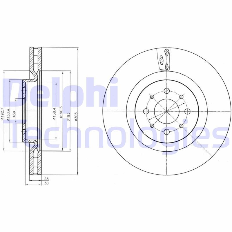 DELPHI BG4308: Piduriketas Ø: 305mm, õhutusega, Ø: 305mm, õlitatud