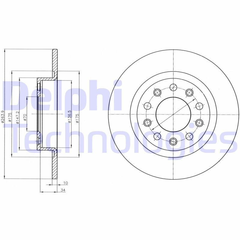 DELPHI BG4315: Piduriketas Ø: 264mm, täis, Ø: 264mm, õlitatud