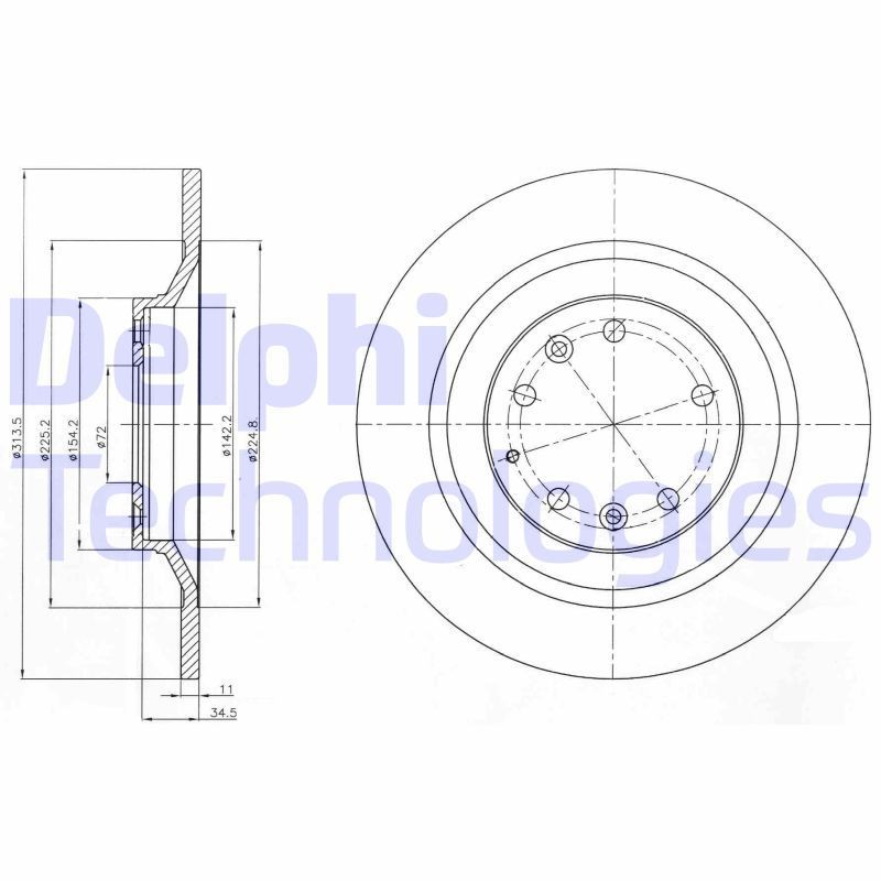 DELPHI BG4318: Piduriketas Ø: 314mm, täis, Ø: 314mm, õlitatud