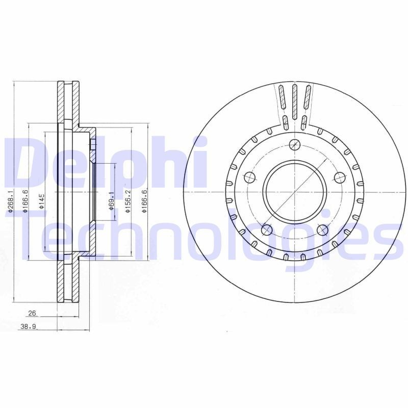 DELPHI BG4323: Piduriketas Ø: 268mm, õhutusega, Ø: 268mm, õlitatud