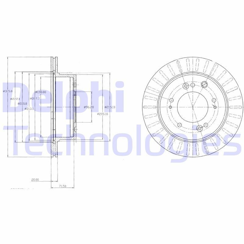 DELPHI BG4331: Piduriketas Ø: 315mm, õhutusega, Ø: 315mm, õlitatud