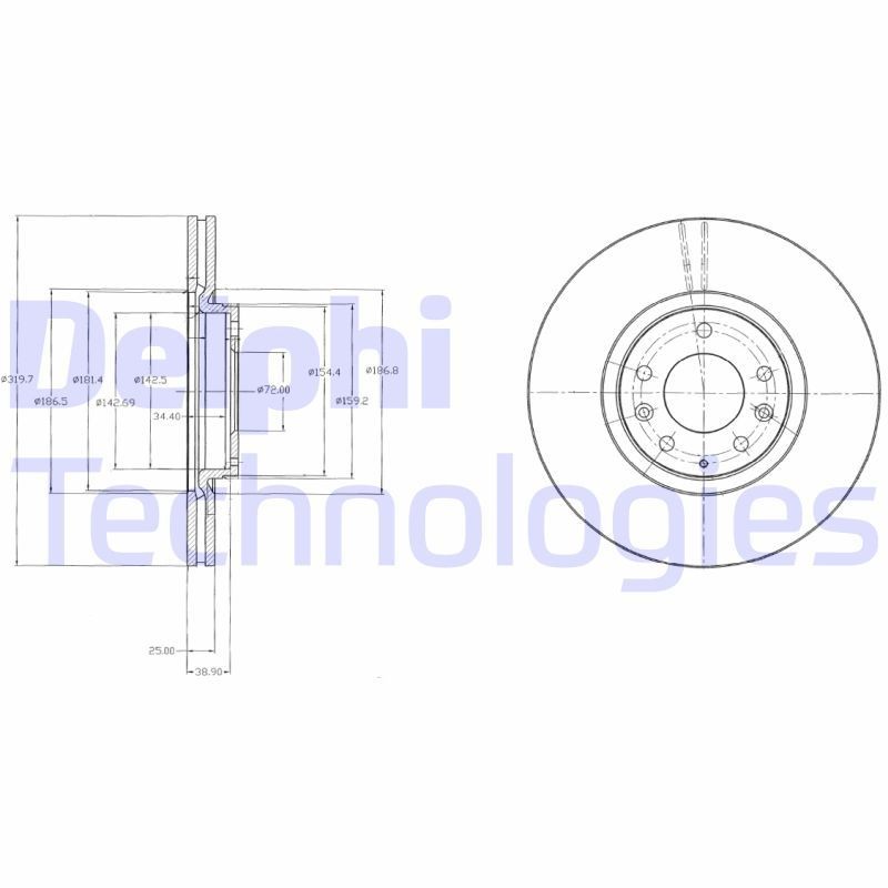 DELPHI BG4332: Piduriketas Ø: 320mm, õhutusega, Ø: 320mm, õlitatud