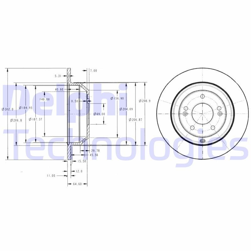 DELPHI BG4335: Piduriketas Ø: 302mm, täis, Ø: 302mm, õlitatud