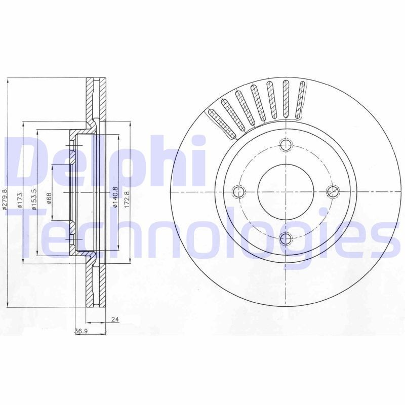 DELPHI BG4337: Piduriketas Ø: 280mm, õhutusega, Ø: 280mm, õlitatud