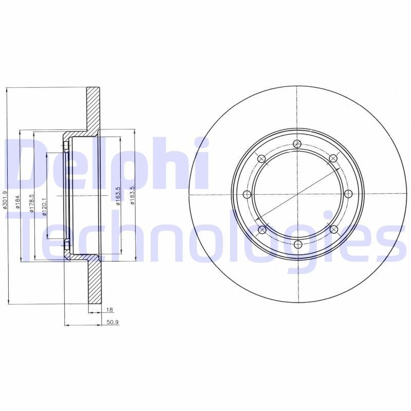 DELPHI BG4344: Piduriketas Ø: 302mm, täis, Ø: 302mm, õlitatud