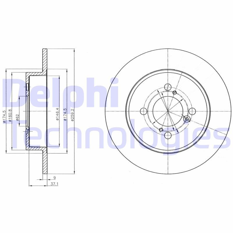 DELPHI BG4345: Stabdžių diskas Ø: 259mm, visiškai, Ø: 259mm, padengta alyva