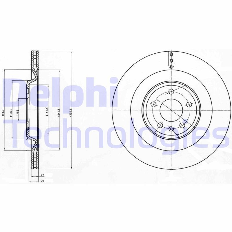 DELPHI BG4387: Piduriketas Ø: 356mm, õhutusega, Ø: 356mm