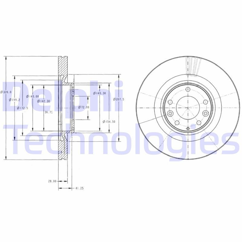 DELPHI BG9104: Piduriketas Ø: 320mm, õhutusega, Ø: 320mm, õlitatud