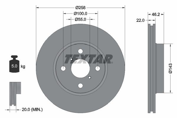 TEXTAR 92164200: Piduriketas Ø: 258mm, sisemine õhutus, Ø: 258mm, ilma rattakeskmeta, ilma rattalaagrita, ilma rattakinnituspoltideta