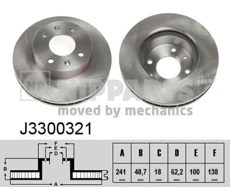 NIPPARTS J3300321: Piduriketas Esisild, Ø: 241mm, sisemine õhutus, Ø: 241mm, värvitud