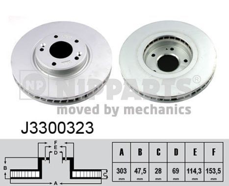 NIPPARTS J3300323: Piduriketas Esisild, Ø: 303mm, sisemine õhutus, Ø: 303mm, ilma rattakeskmeta, ilma rattakinnituspoltideta