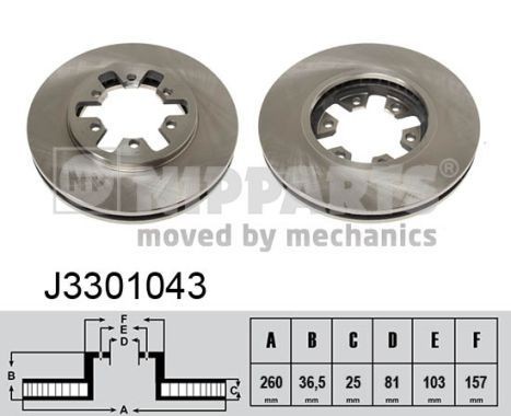 NIPPARTS J3301043: Bremžu diski Priekšējais tilts, Ø: 260mm, ar iekšējo ventilāciju, Ø: 260mm