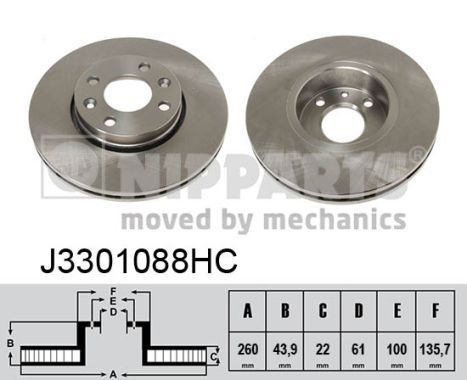 NIPPARTS J3301088HC: Piduriketas Ø: 260mm, sisemine õhutus, Ø: 260mm, värvitud
