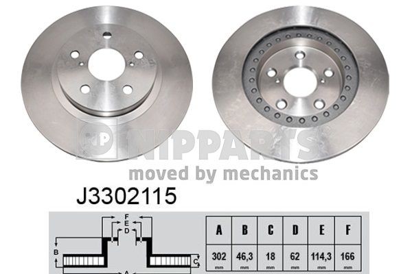 NIPPARTS J3302115: Piduriketas Esisild, Ø: 302mm, sisemine õhutus, Ø: 302mm