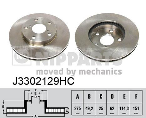 NIPPARTS J3302129HC: Piduriketas Ø: 275mm, sisemine õhutus, Ø: 275mm, värvitud