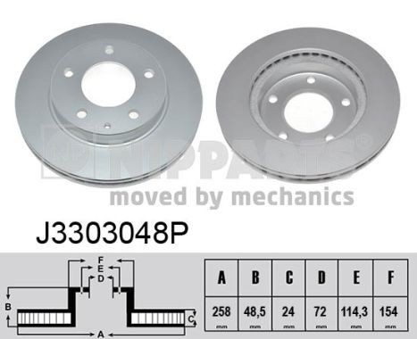 NIPPARTS J3303048P: Piduriketas Ø: 258mm, sisemine õhutus, Ø: 258mm, kaetud, värvitud