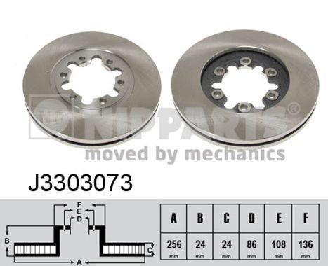 NIPPARTS J3303073: Brzdový kotúč Ø: 256mm, s vnútorným chladením, Ø: 256mm