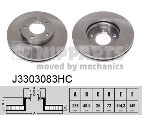 NIPPARTS J3303083HC: Piduriketas Ø: 278mm, sisemine õhutus, Ø: 278mm, värvitud