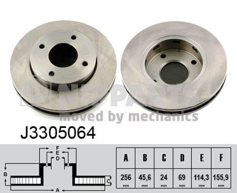 NIPPARTS J3305064: Remschijf Vooras, Ø: 256mm, interne ventilatie, Ø: 256mm, Gelakt