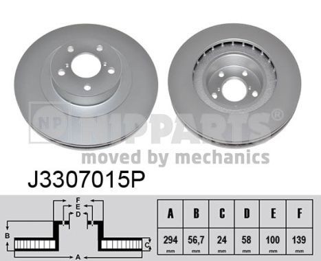 NIPPARTS J3307015P: Piduriketas Esisild, Ø: 294mm, sisemine õhutus, Ø: 294mm, kaetud, värvitud