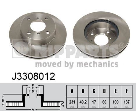 NIPPARTS J3308012: Piduriketas Esisild, Ø: 231mm, sisemine õhutus, Ø: 231mm, värvitud