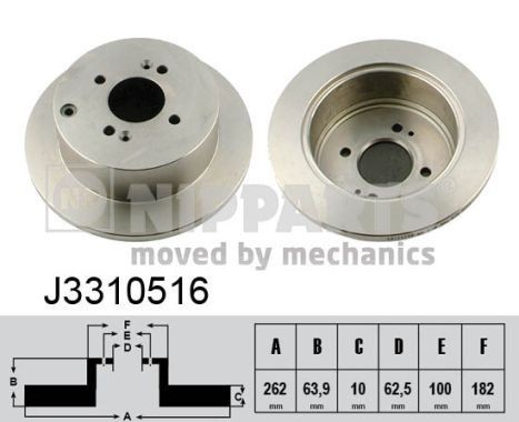 NIPPARTS J3310516: Piduriketas Tagasild, Ø: 262mm, täis, Ø: 262mm, värvitud