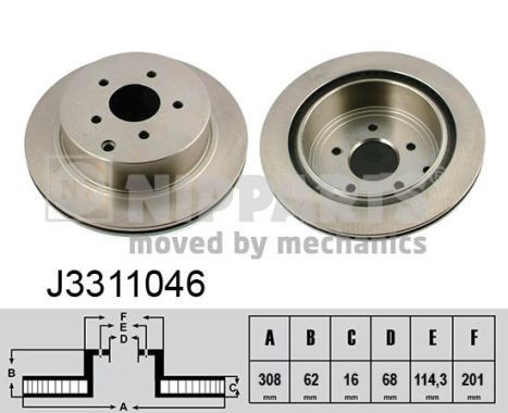 NIPPARTS J3311046: Piduriketas Tagasild, Ø: 308mm, sisemine õhutus, Ø: 308mm, värvitud