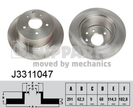NIPPARTS J3311047: Piduriketas Tagasild, Ø: 291mm, täis, Ø: 291mm, värvitud