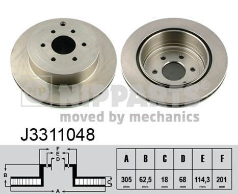 NIPPARTS J3311048: Piduriketas Tagasild, Ø: 308mm, sisemine õhutus, Ø: 308mm