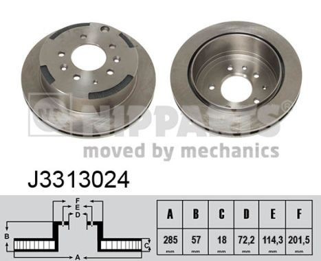 NIPPARTS J3313024: Stabdžių diskas Ø: 285mm, vidinis ventiliavimas, Ø: 285mm