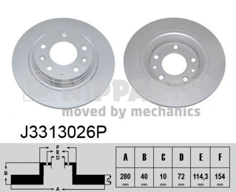 NIPPARTS J3313026P: Piduriketas Tagasild, Ø: 280mm, täis, Ø: 280mm, kaetud, värvitud