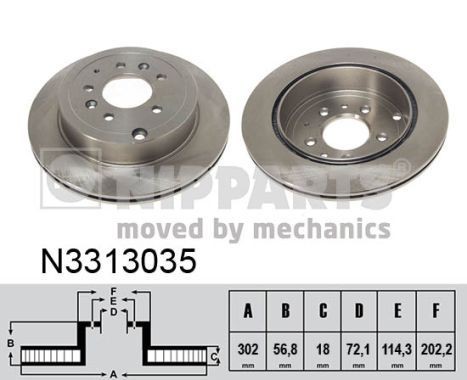 NIPPARTS N3313035: Piduriketas Ø: 302mm, sisemine õhutus, Ø: 302mm