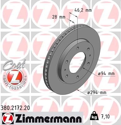 ZIMMERMANN 380.2172.20: Piduriketas Ø: 294mm, sisemine õhutus, Ø: 294mm, kaetud COAT Z