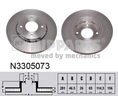 NIPPARTS N3305073: Disc de frână Ř: 281mm, ventilat interior, Ř: 281mm, lacuit