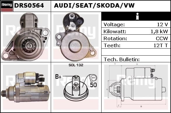 DELCO REMY DRS0564: Starter 1,8kW, Remy Remanufactured