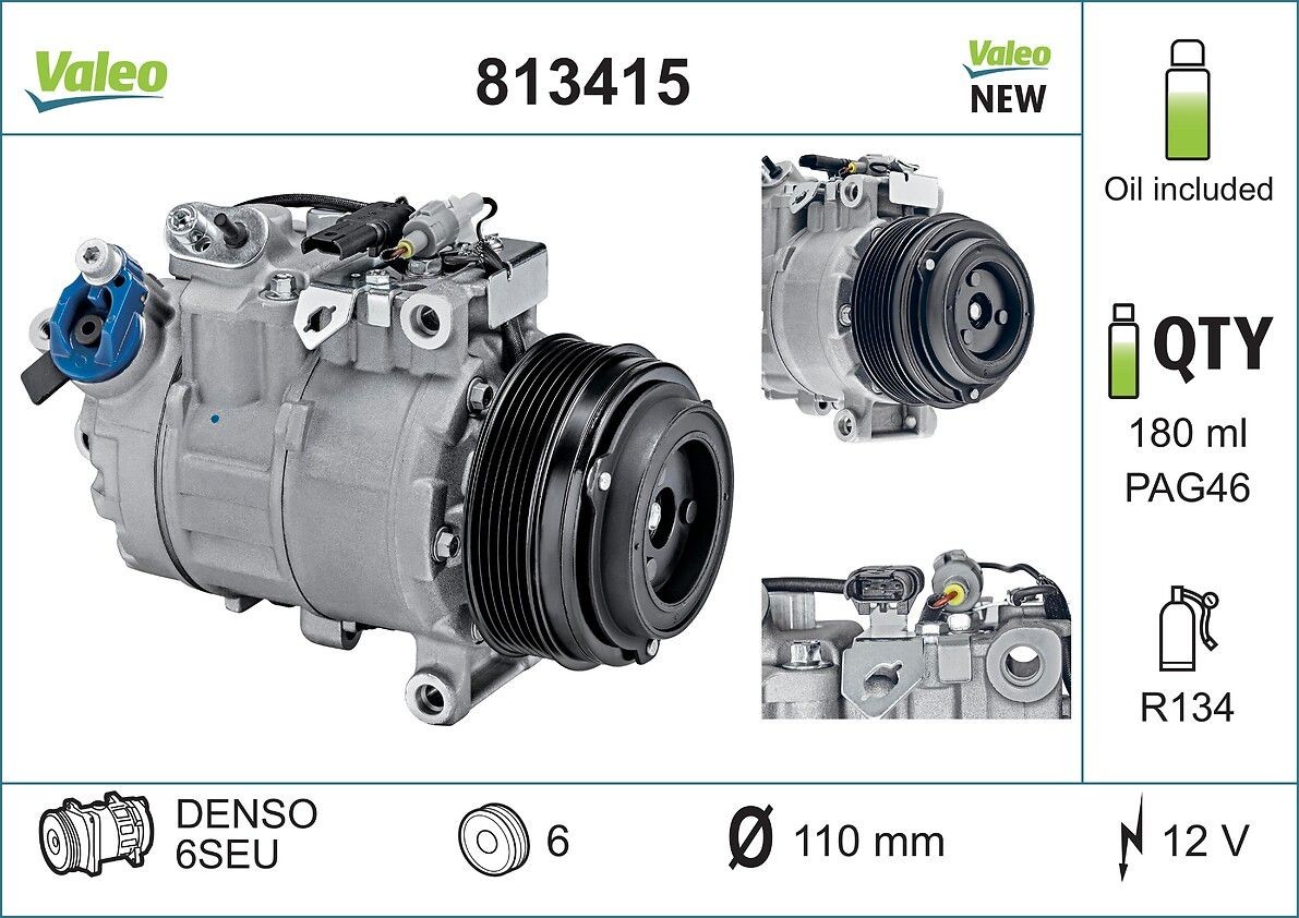 VALEO 813415: Compresor, aire acondicionado con aceite de compresor PAG, NEW ORIGINAL PART