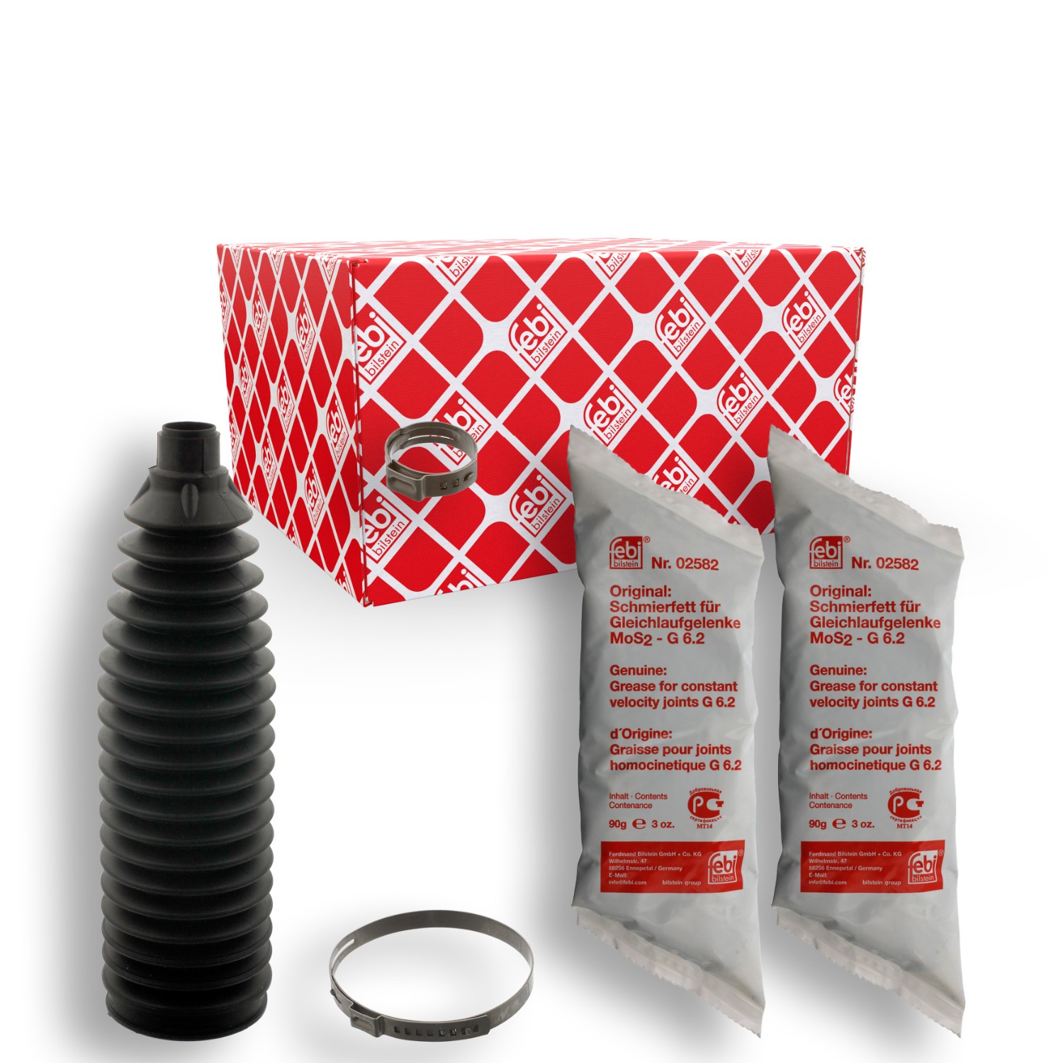 FEBI BILSTEIN 40915: Ansamblu burduf, directie Axa fata stanga, Axa fata dreapta, cu unsoare, cu carcase
