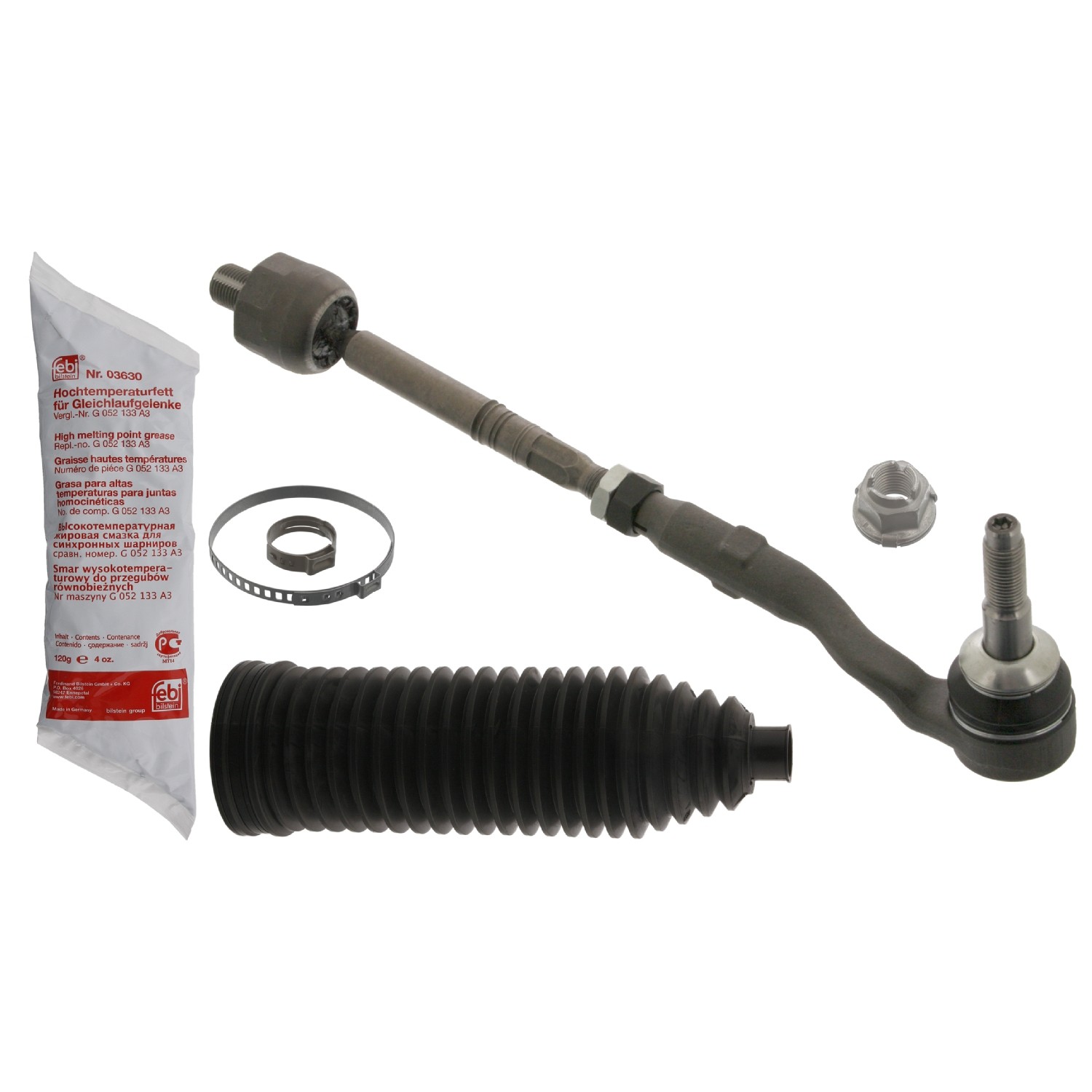 FEBI BILSTEIN 40092: Bara directie Axa fata dreapta, 373mm, cu unsoare, cu piulita, cu carcase, cu burduf