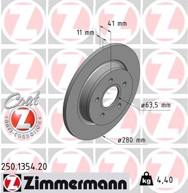 ZIMMERMANN 250.1354.20: Piduriketas Ø: 280mm, täis, Ø: 280mm, kaetud COAT Z