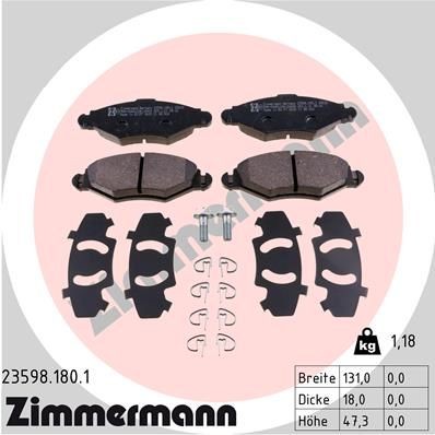 ZIMMERMANN 23598.180.1: Plăcuțe de frână Fotografia corespunde volumului livrării, cu arc, cu suruburi