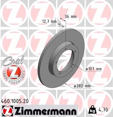 ZIMMERMANN 460.1005.20: Piduriketas Ø: 282mm, täis, Ø: 282mm, kaetud COAT Z