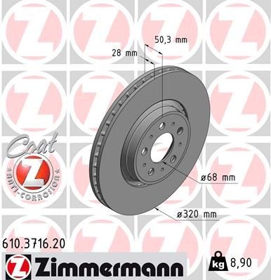 ZIMMERMANN 610.3716.20: Piduriketas Ø: 320mm, välisõhutus, Ø: 320mm, kaetud COAT Z