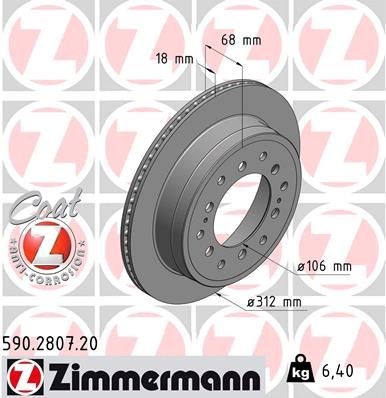 ZIMMERMANN 590.2807.20: Piduriketas Ø: 312mm, sisemine õhutus, Ø: 312mm, kaetud COAT Z